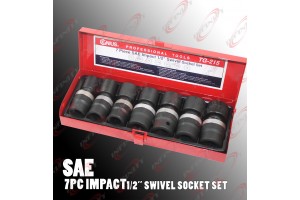 1/2" Dr 7PC Swivel Shallow Air Impact Univ-Joint Socket SAE Tools Set 
